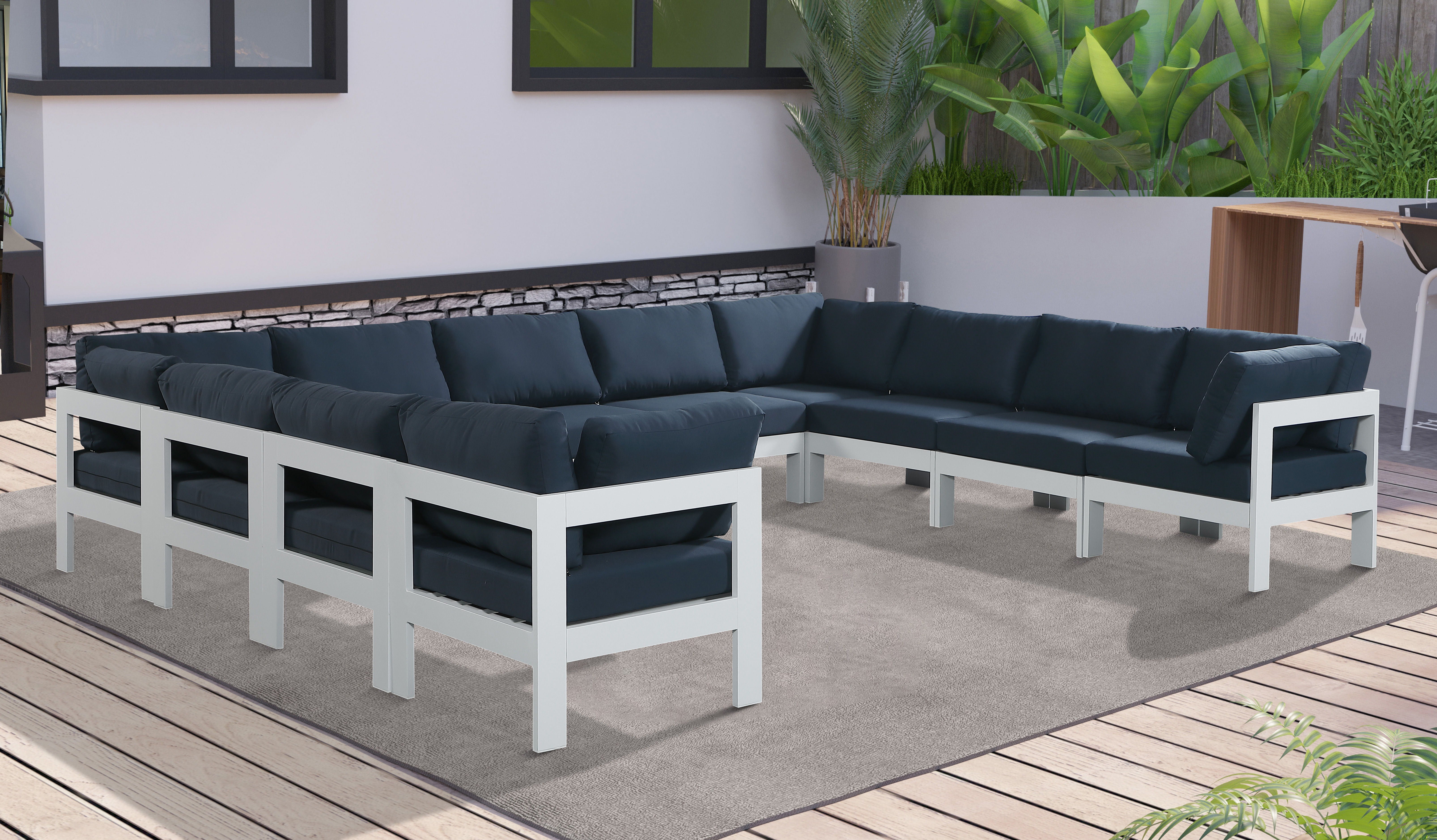 Nizuc - Outdoor Patio Modular Sectional 11 Piece - Navy - Premium Stationary Sectionals from Meridian Furniture - Just $9887.50! Shop now at brett interiors