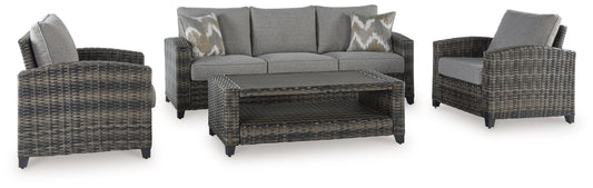 Oasis Court - Gray - Sofa, Chairs, Table Set (Set of 4) - Premium 4 Piece Outdoor Sets from Signature Design by Ashley® - Just $2141.88! Shop now at brett interiors