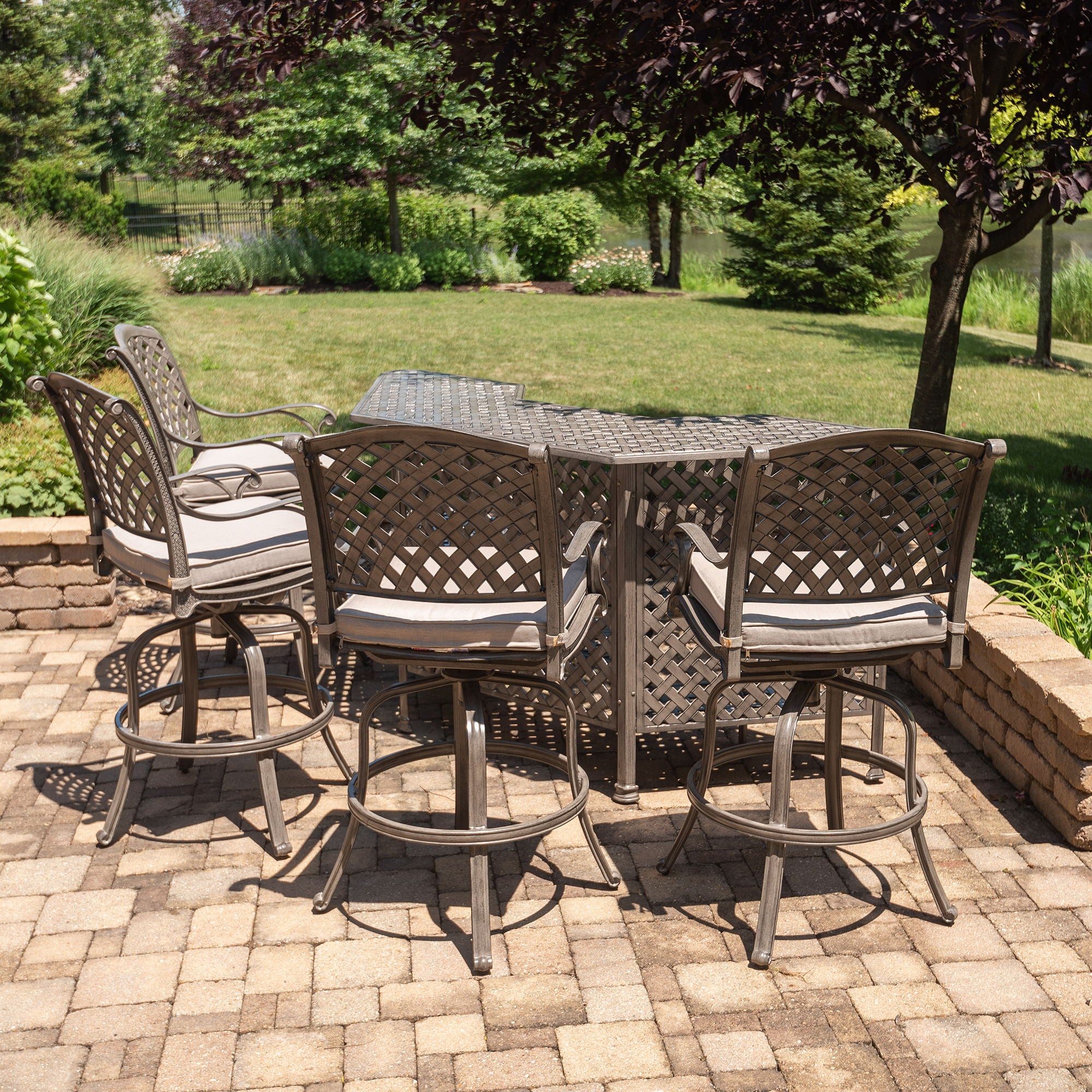 Cast Aluminum Bar Set With Cushion - Premium 5 Piece Outdoor Sets from Gather Craft - Just $2890! Shop now at brett interiors