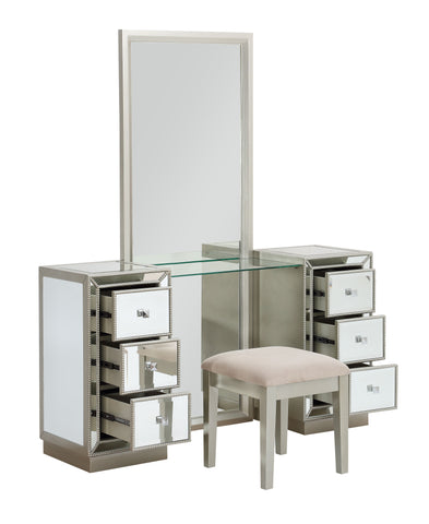 Lana - Six Drawer Console With Mirror / Stool (2 Cartons) - Elsinore Champagne - Premium Vanity Sets from Coast2Coast Home - Just $4950! Shop now at brett interiors