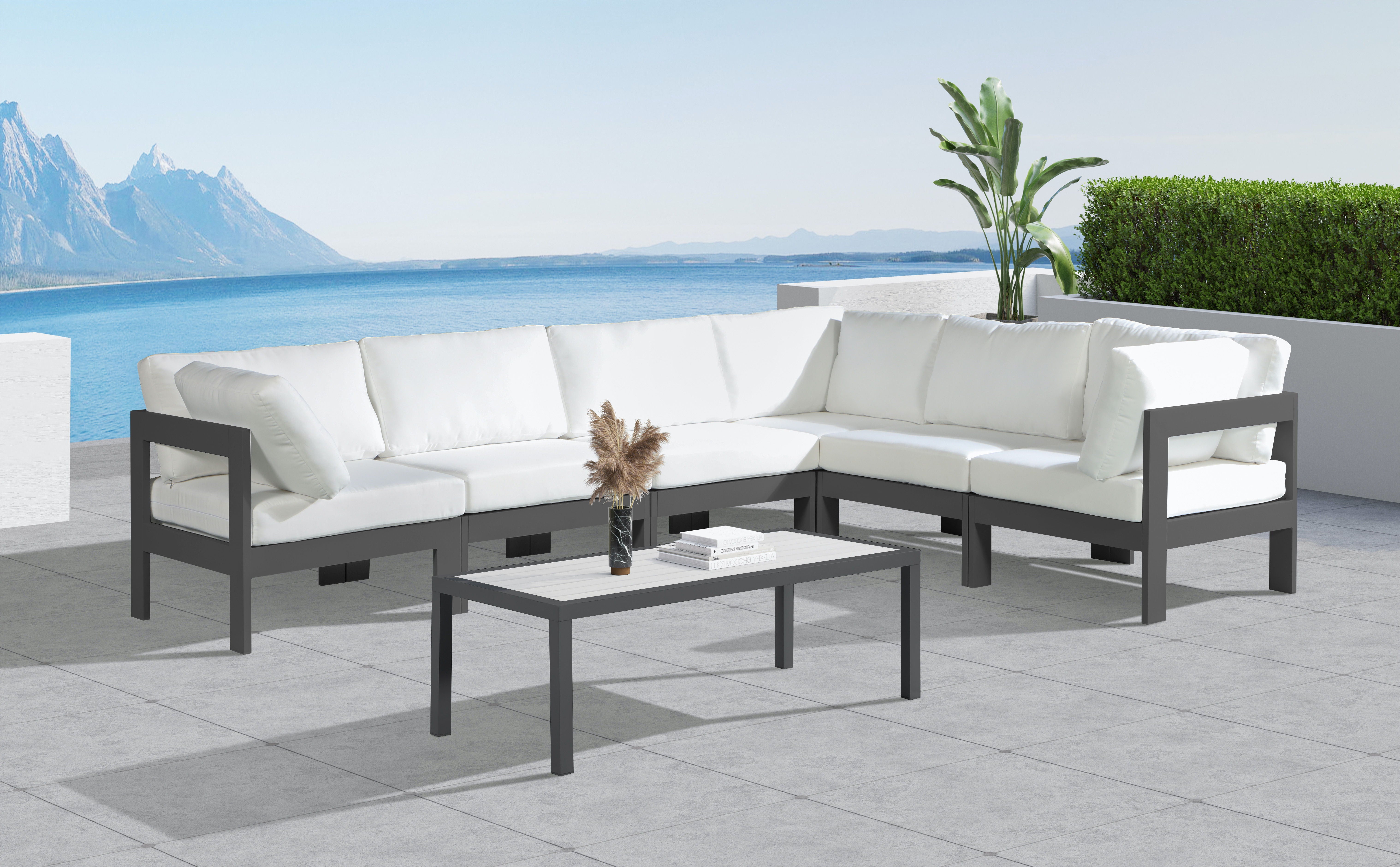 Nizuc - Outdoor Patio Modular Sectional 6 Piece - White - Premium Stationary Sectionals from Meridian Furniture - Just $5475! Shop now at brett interiors