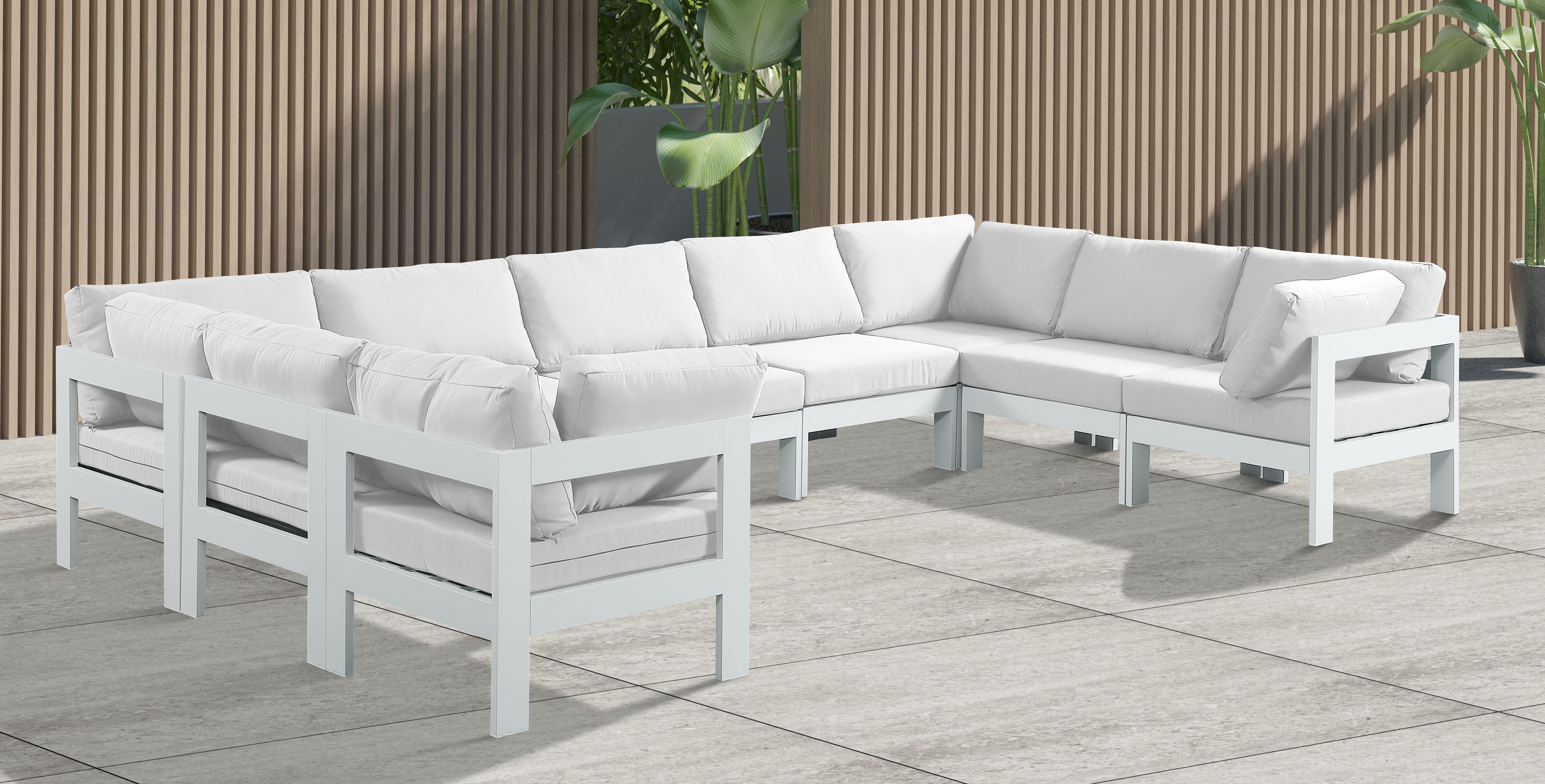 Nizuc - Outdoor Patio Modular Sectional 9 Piece - White - Premium Stationary Sectionals from Meridian Furniture - Just $8162.50! Shop now at brett interiors