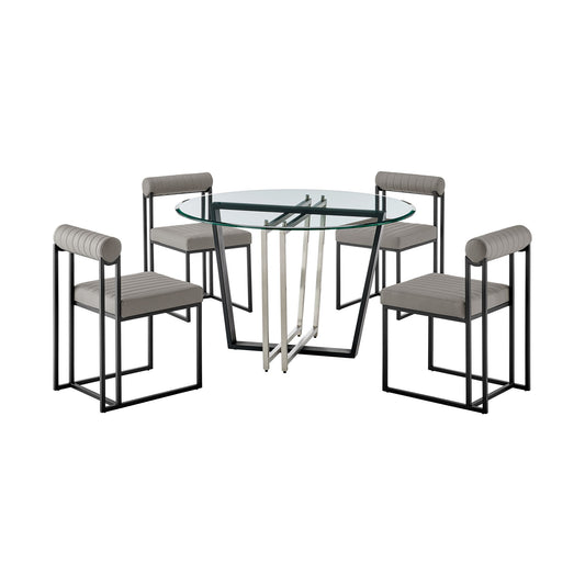 Devi Anastasia - Round Glass Dining Table Set - Matte Black - Premium 5 Piece Dining Room Sets from Armen Living - Just $2602.50! Shop now at brett interiors