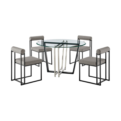 Devi Anastasia - Round Glass Dining Table Set - Matte Black - Premium 5 Piece Dining Room Sets from Armen Living - Just $2602.50! Shop now at brett interiors