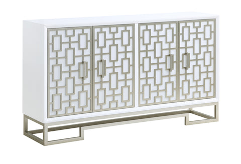 Naomi - Four Door Wide Credenza - Dreamy White / Champagne Lights - Premium Credenzas from Coast2Coast Home - Just $3300! Shop now at brett interiors