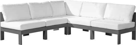 Nizuc - Outdoor Patio Modular Sectional 5 Piece - White - Fabric - Premium Stationary Sectionals from Meridian Furniture - Just $4412.50! Shop now at brett interiors