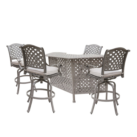 Cast Aluminum Bar Set With Cushion - Premium 5 Piece Outdoor Sets from Gather Craft - Just $2890! Shop now at brett interiors