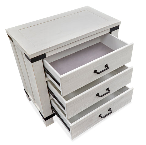 Harper Springs - Bachelor Chest With Metal Decoration - Silo White - Premium Bedside Chests from Magnussen Furniture - Just $729! Shop now at brett interiors