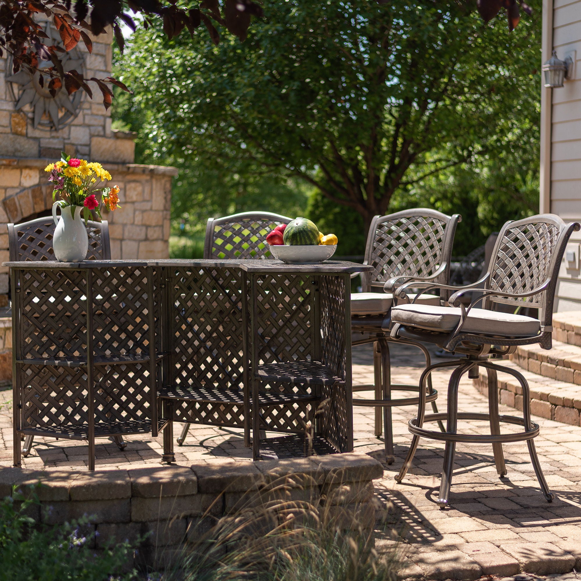 Cast Aluminum Bar Set With Cushion - Premium 5 Piece Outdoor Sets from Gather Craft - Just $2890! Shop now at brett interiors