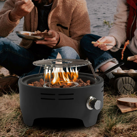 15" Outdoor Portable Propane Fire Pit, Camping Fire Pit With Cooking Support Tabletop Fire Pit With Quick Connect Regulator - Black - Premium Fire Pits from AS Outdoor Heating - Just $163! Shop now at brett interiors