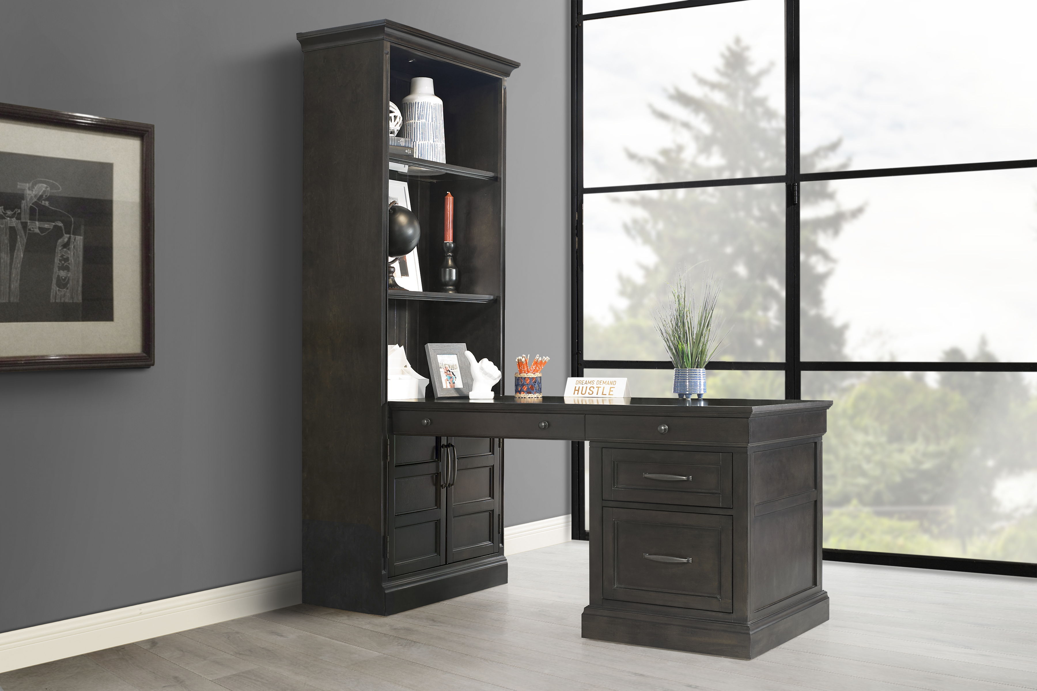 Shoreham - Bookcase With Peninsula Desk - Medium Roast - Premium 3 Piece Home Office Sets from Parker House - Just $2245! Shop now at brett interiors