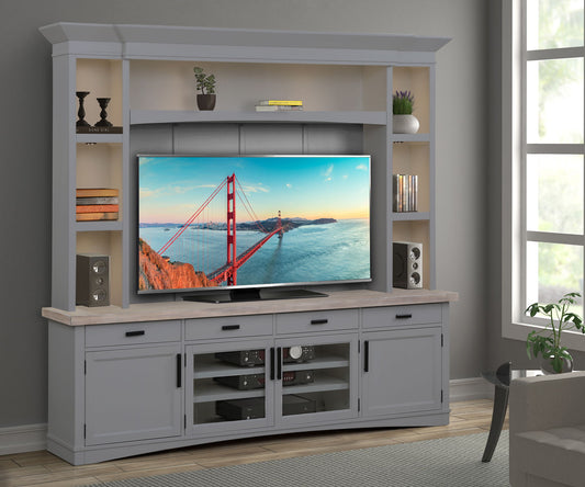 Americana Modern - TV Console with Hutch, Backpanel and LED Lights - Premium Entertainment Centers from Parker House - Just $2372.50! Shop now at brett interiors