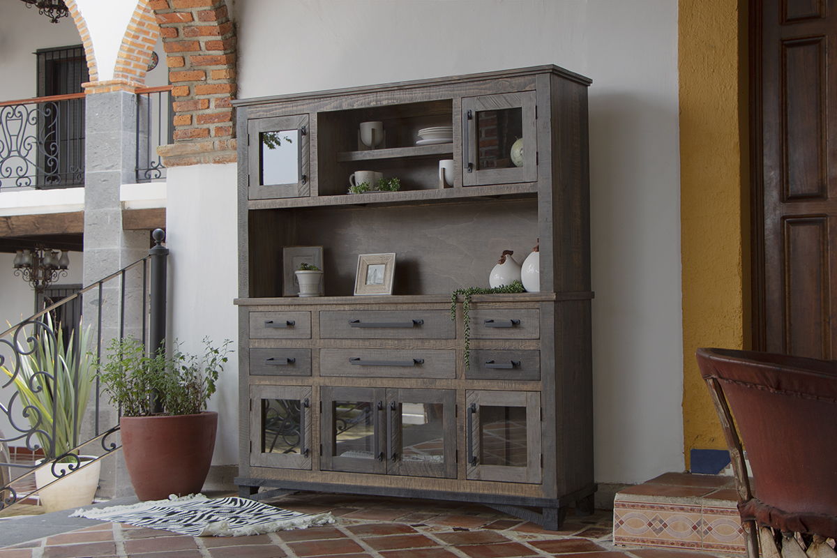 Loft Brown - Buffet And Hutch With 6 Drawers / 6 Doors - Two Tone Gray / Brown - Premium Hutches & Buffets from International Furniture Direct - Just $2135! Shop now at brett interiors