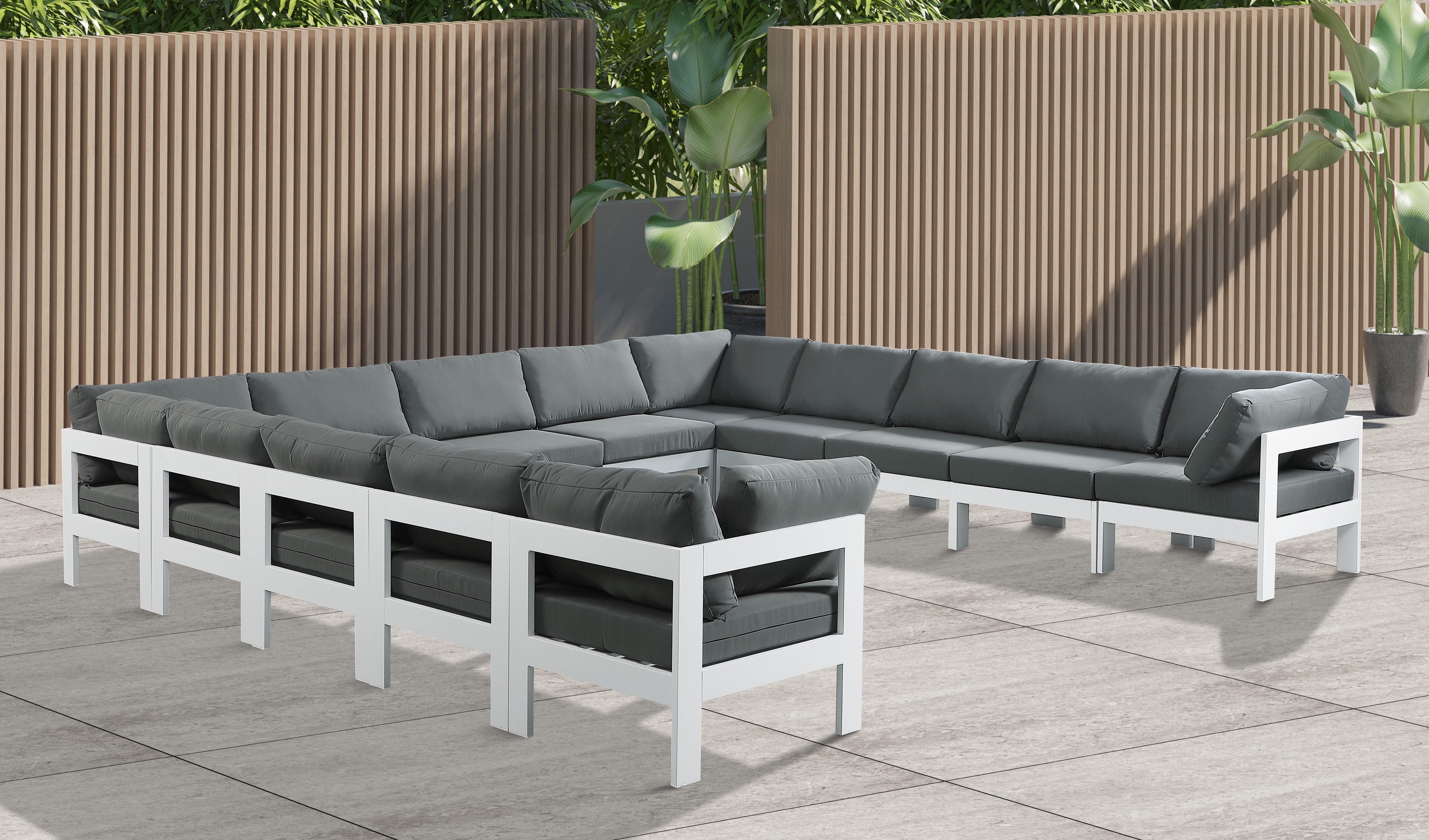 Nizuc - Outdoor Patio Modular Sectional 13 Piece - Grey - Fabric - Premium Stationary Sectionals from Meridian Furniture - Just $11612.50! Shop now at brett interiors