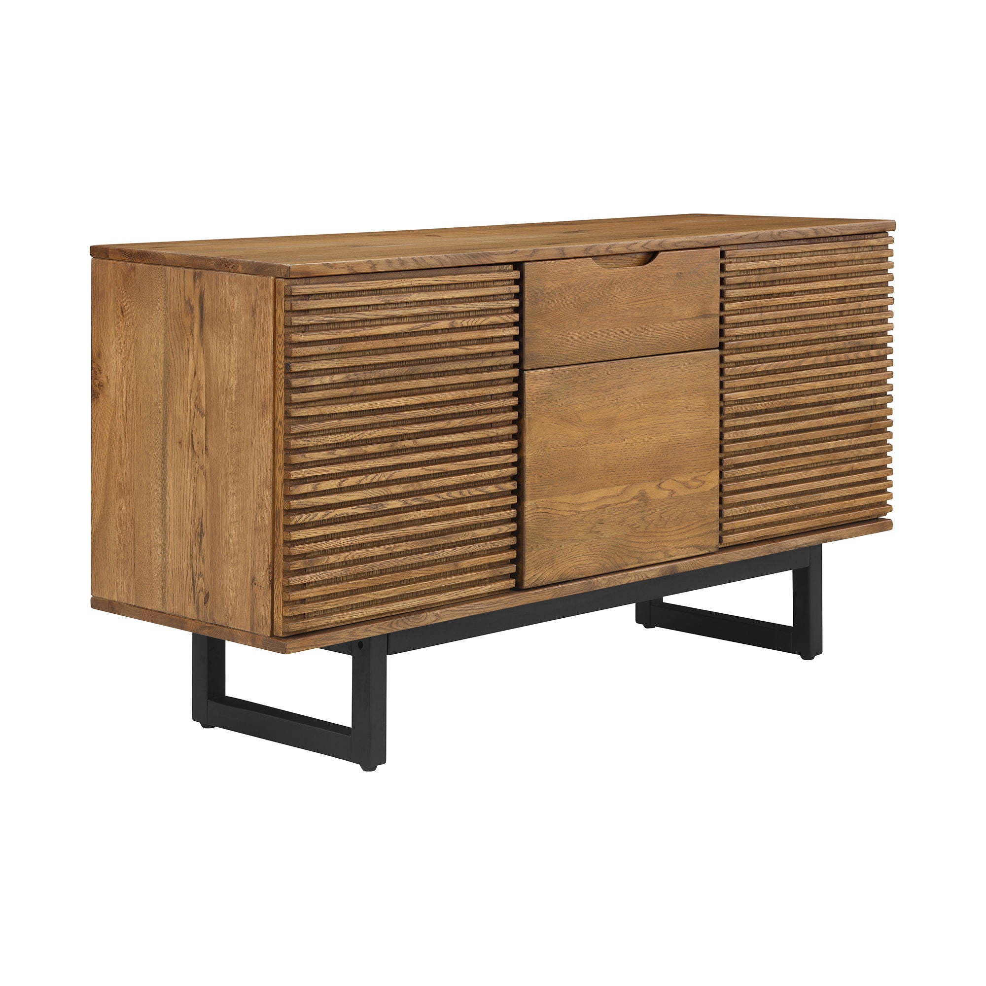 Aldo - Brown Oak Sideboard Buffet Cabinet With Metal Legs - Brown Oak / Black - Premium Buffets from Armen Living - Just $1407.50! Shop now at brett interiors