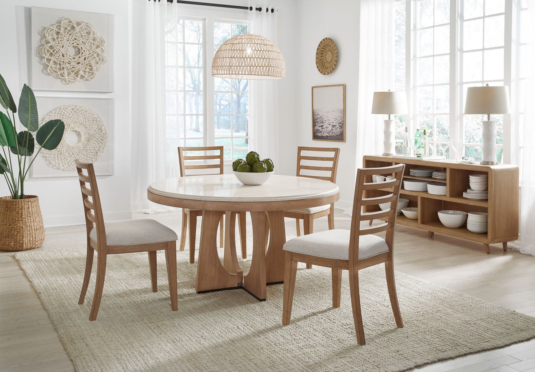 Escape - Dining 54 In. Round Table With 4 Ladderback Chairs - Mirage Mist - Premium 5 Piece Dining Room Sets from Parker House - Just $2247.50! Shop now at brett interiors