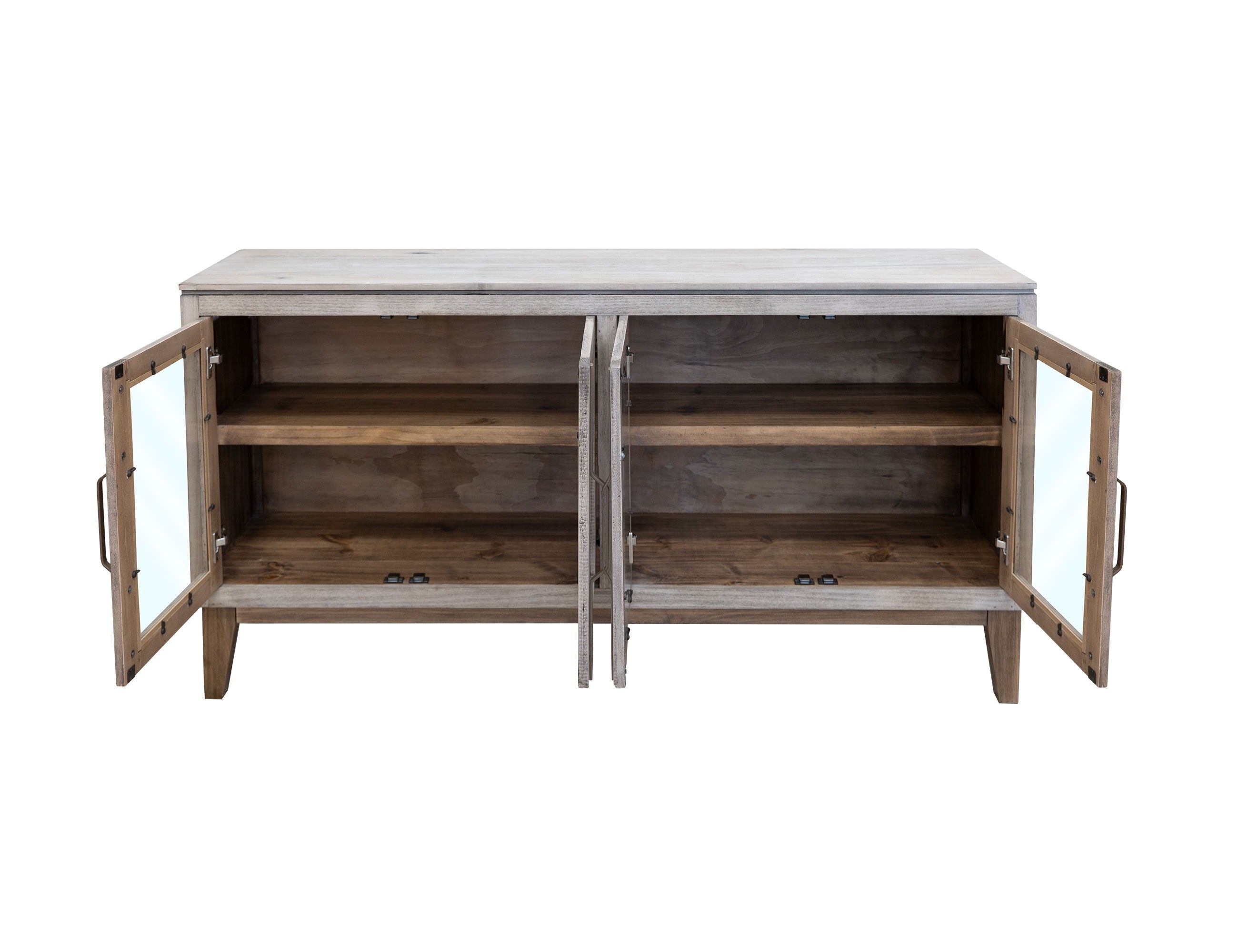 Forest - 4 Glass Door Metal Handle Console - Ivory White & Brown - Premium TV Stands from International Furniture Direct - Just $1062.50! Shop now at brett interiors