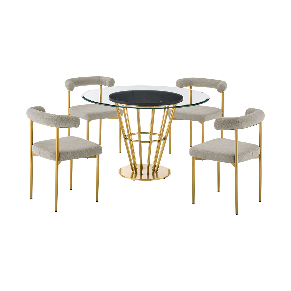 Veronica Shannon - 5 Piece Round Glass Dining Table Set - Gold Brushed / Taupe - Premium 5 Piece Dining Room Sets from Armen Living - Just $3372.50! Shop now at brett interiors