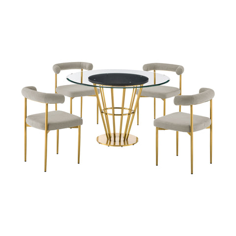 Veronica Shannon - 5 Piece Round Glass Dining Table Set - Gold Brushed / Taupe - Premium 5 Piece Dining Room Sets from Armen Living - Just $3372.50! Shop now at brett interiors