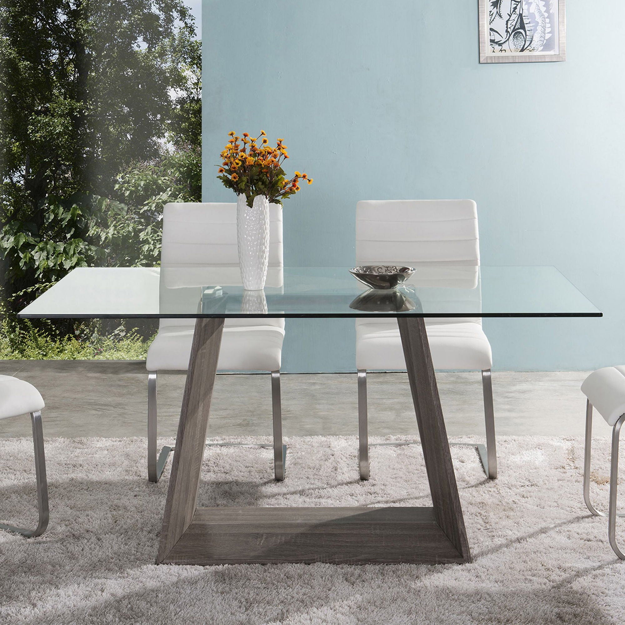 Bravo - Contemporary Dining Table Base With Clear Glass - Dark Sonoma - Premium Dining Tables from Armen Living - Just $1165! Shop now at brett interiors