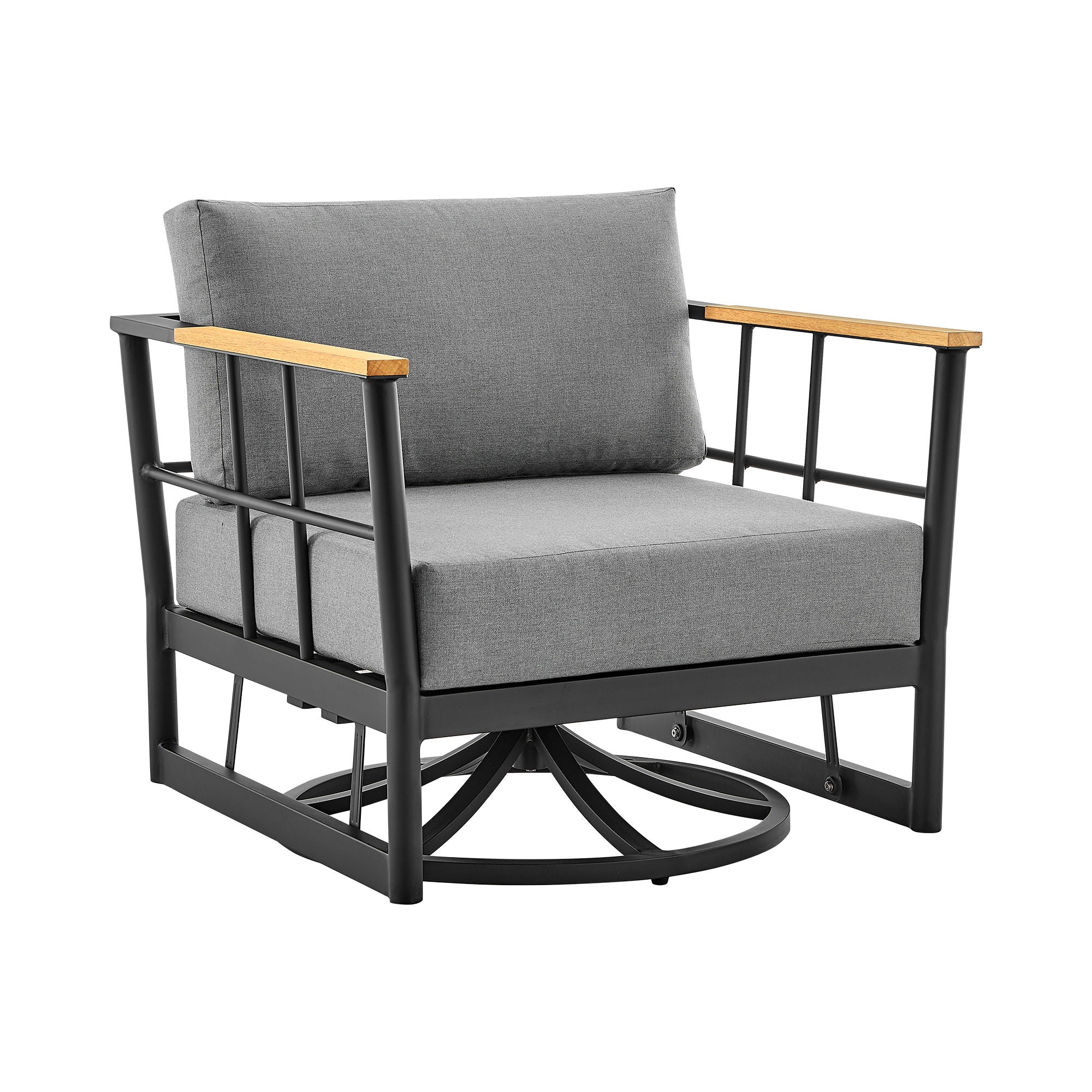 Veyda And Clementine - 3 Piece Patio Outdoor Swivel Seating Set With Cushions - Black / Gray - Premium 3 Piece Outdoor Sets from Armen Living - Just $3842.50! Shop now at brett interiors