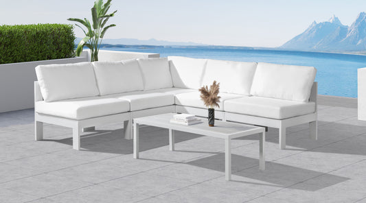 Nizuc - Outdoor Patio Modular Sectional 5 Piece - White - Fabric - Modern & Contemporary - Premium Stationary Sectionals from Meridian Furniture - Just $4412.50! Shop now at brett interiors