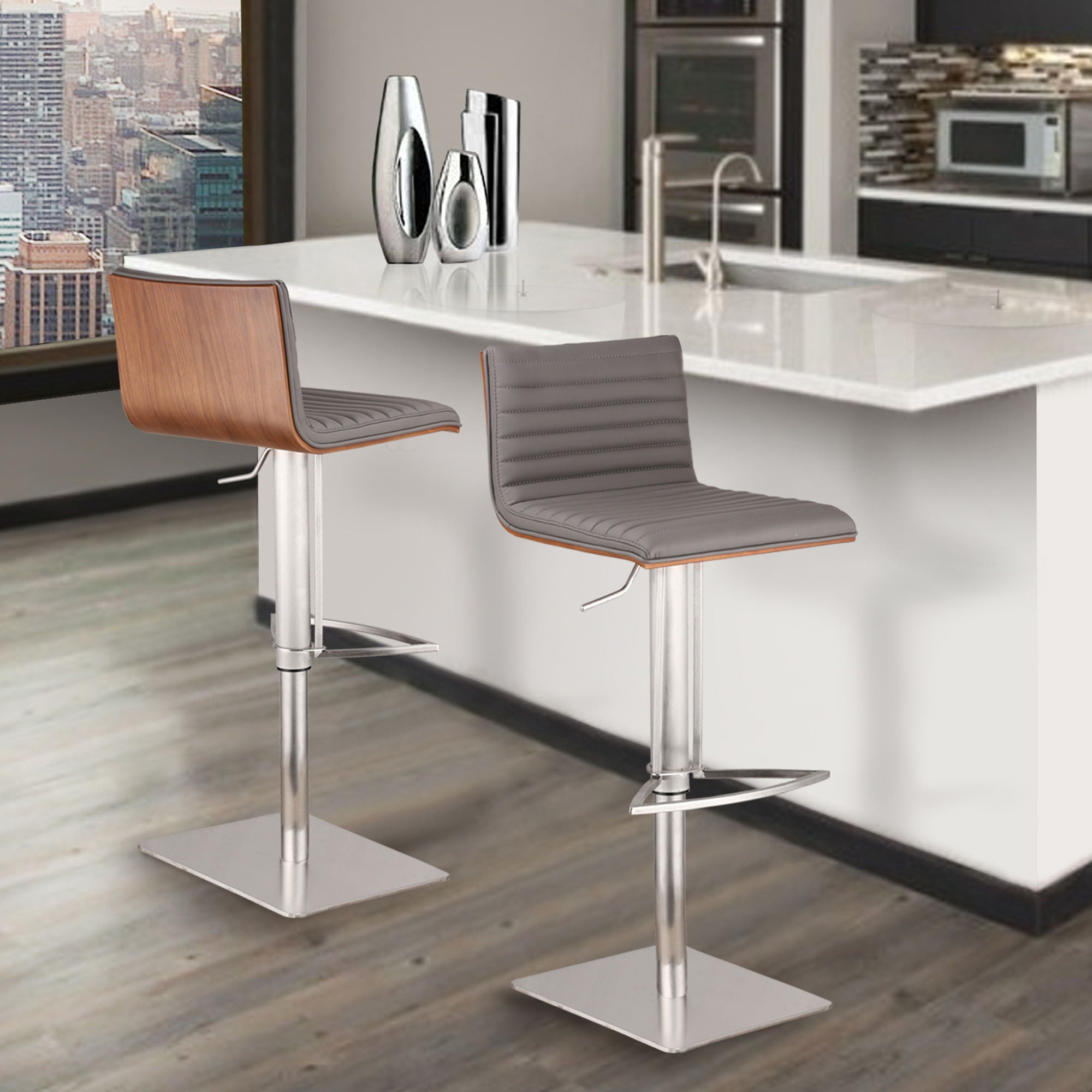 Café - Adjustable Swivel Bar Stool - Premium Adjustable Height from Armen Living - Just $392.50! Shop now at brett interiors