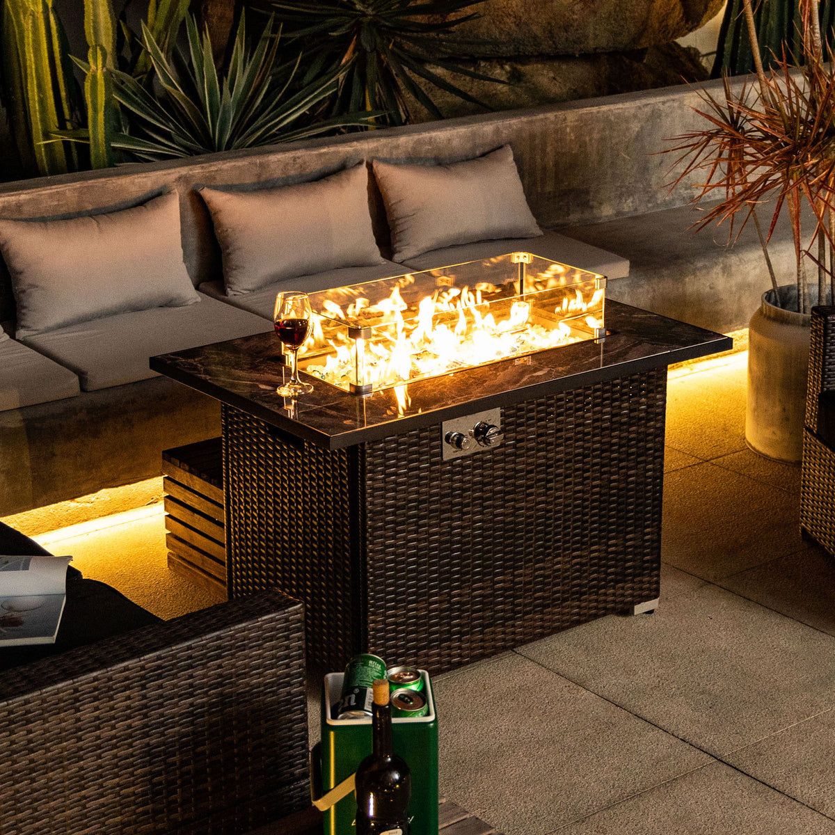 44" Outdoor Fire Pit Table, Propane Fire Table With Ceramic Tabletop Gas Fire Table - Espresso - Premium Fire Pits from AS Outdoor Heating - Just $631! Shop now at brett interiors