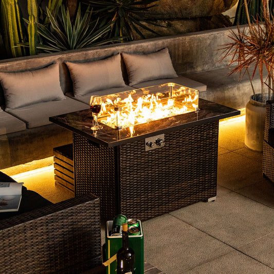 44" Outdoor Fire Pit Table, Propane Fire Table With Ceramic Tabletop Gas Fire Table - Espresso - Premium Fire Pits from AS Outdoor Heating - Just $631! Shop now at brett interiors