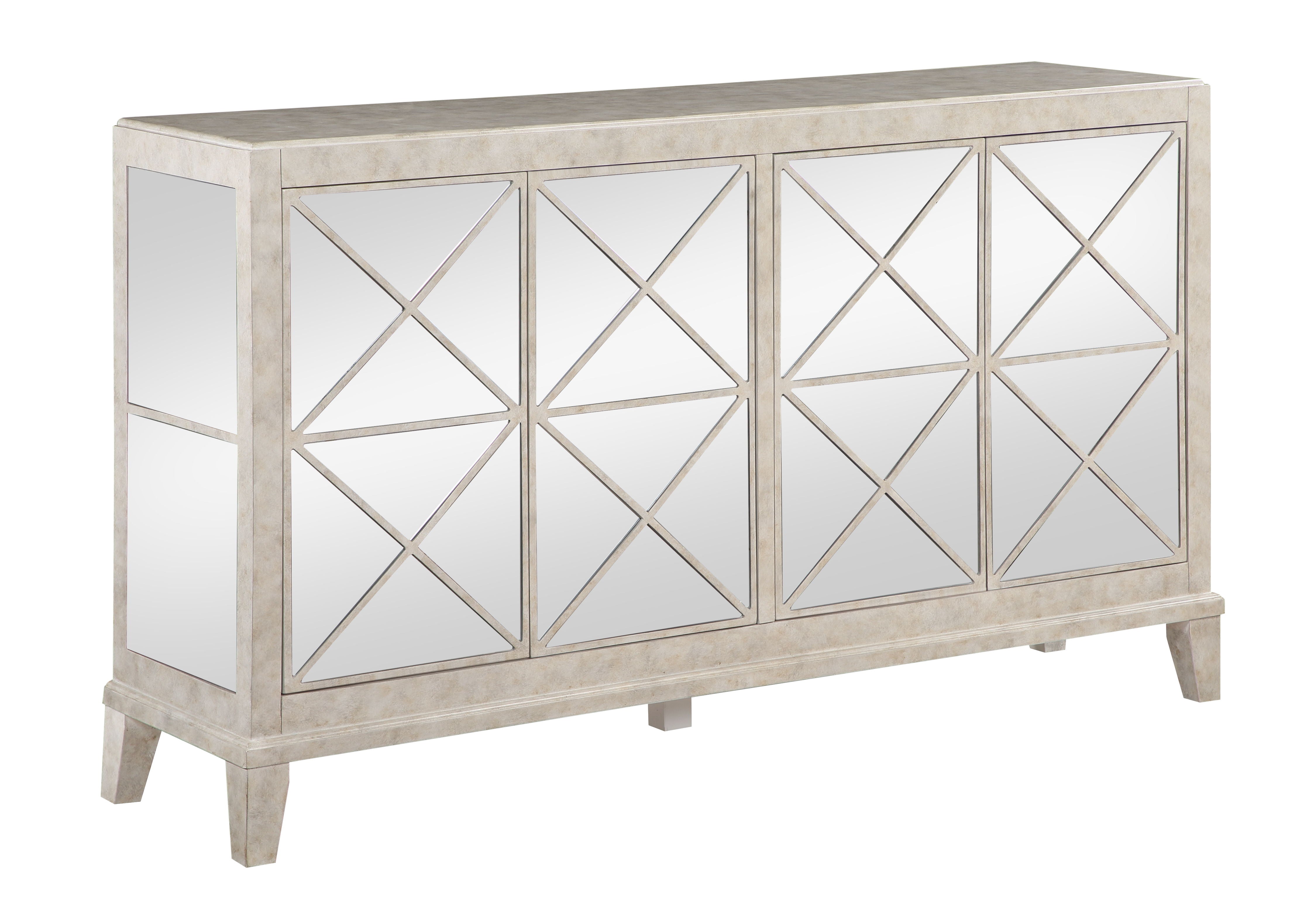 Sybil - Four Door Credenza - Chase Mottled White / Mirror - Premium Credenzas from Coast2Coast Home - Just $3300! Shop now at brett interiors