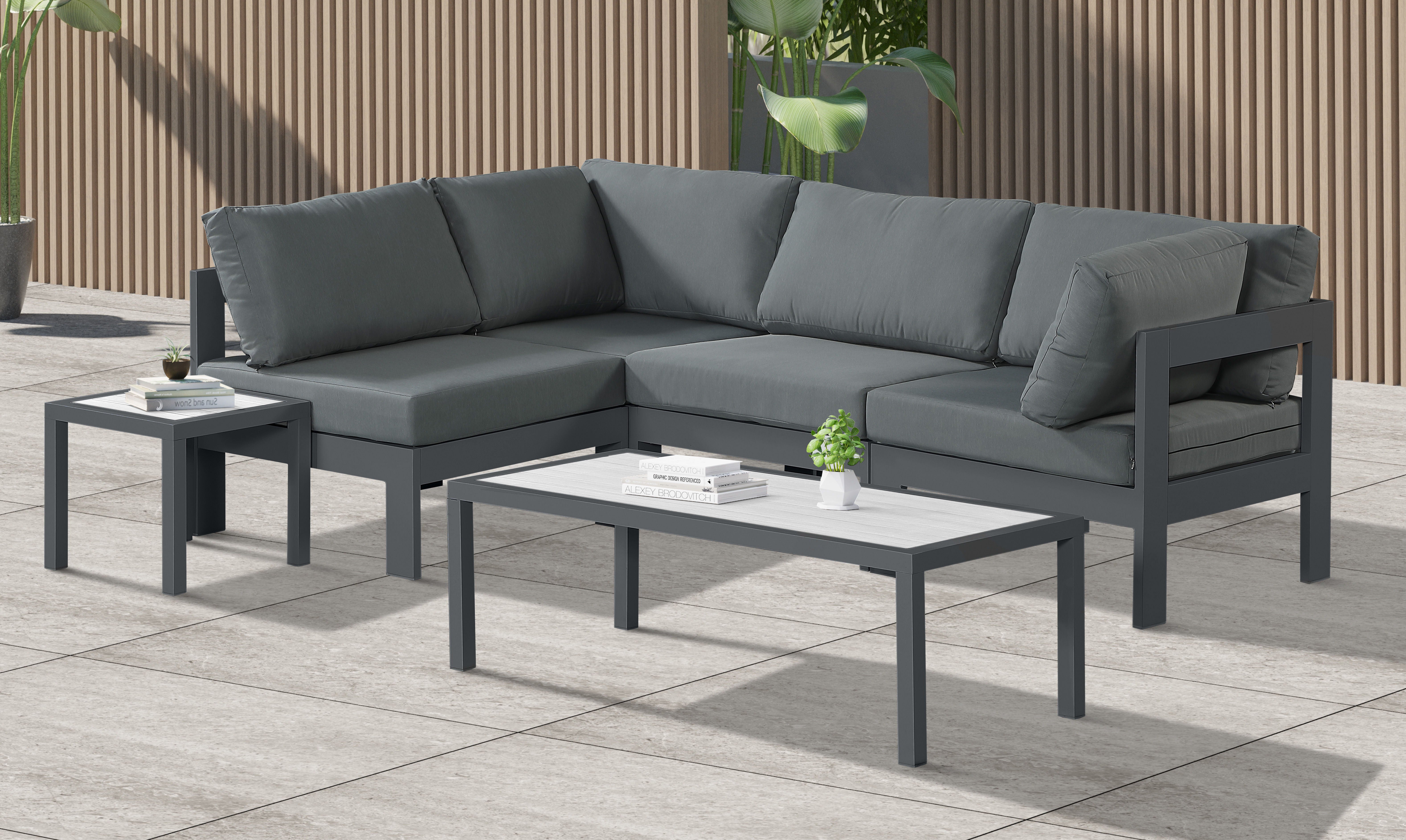 Nizuc - Outdoor Patio Modular Sectional 4 Piece - Grey - Premium Stationary Sectionals from Meridian Furniture - Just $3650! Shop now at brett interiors