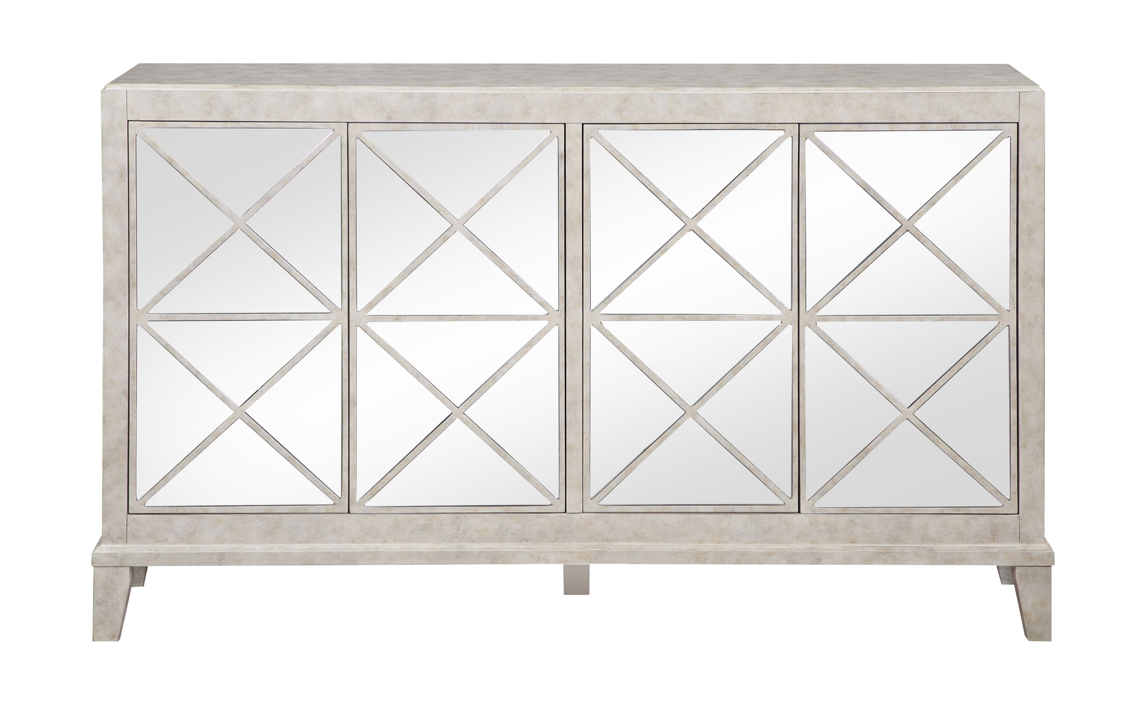 Sybil - Four Door Credenza - Chase Mottled White / Mirror - Premium Credenzas from Coast2Coast Home - Just $3300! Shop now at brett interiors