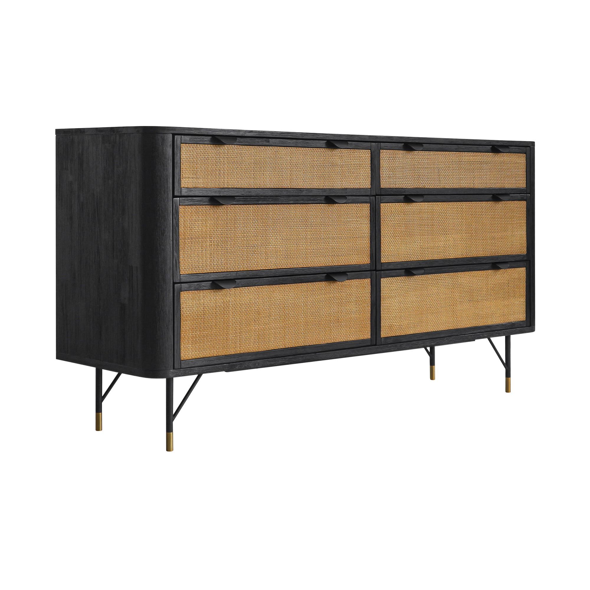 Saratoga - 6 Drawer Dresser With Rattan - Black Acacia - Premium Dressers from Armen Living - Just $1677.50! Shop now at brett interiors