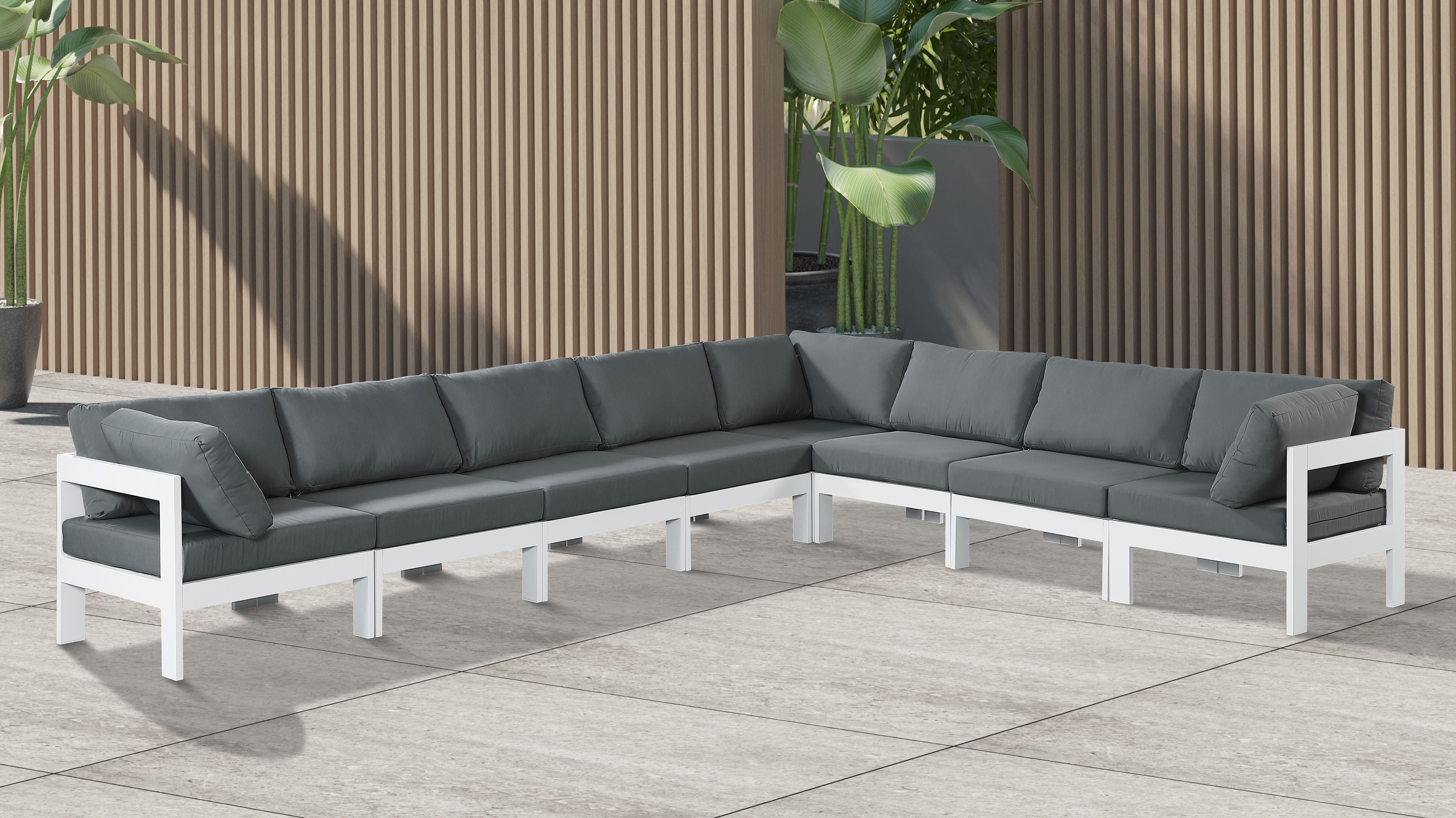 Nizuc - Outdoor Patio Modular Sectional 8 Piece - Grey - Fabric - Premium Stationary Sectionals from Meridian Furniture - Just $7200! Shop now at brett interiors