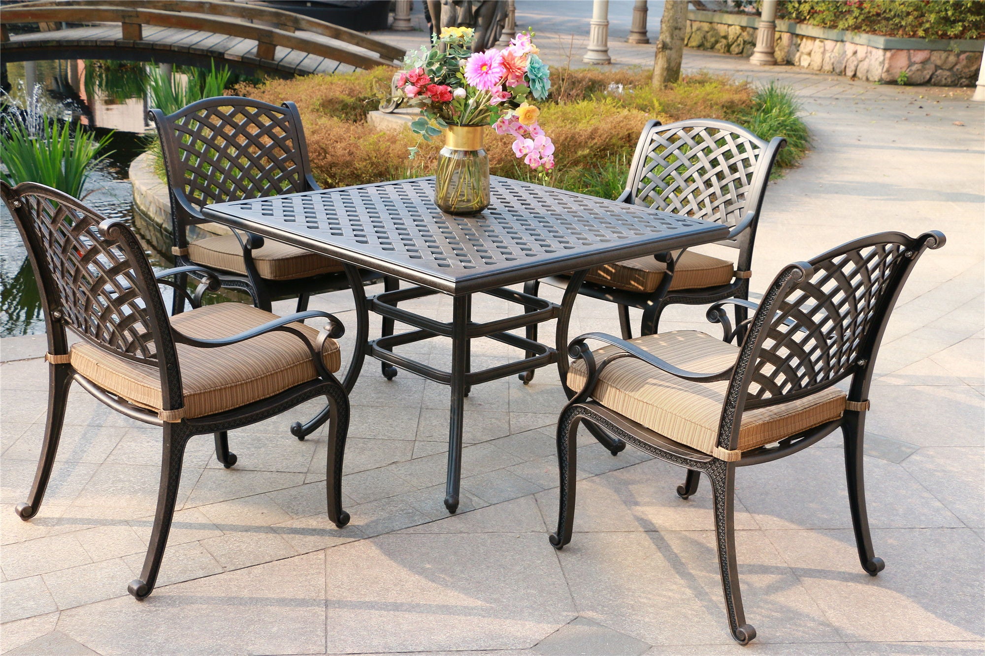 Square 4 Person 43.19" Long Aluminum Dining Set With Cushions - Premium 5 Piece Outdoor Sets from Gather Craft - Just $2326! Shop now at brett interiors