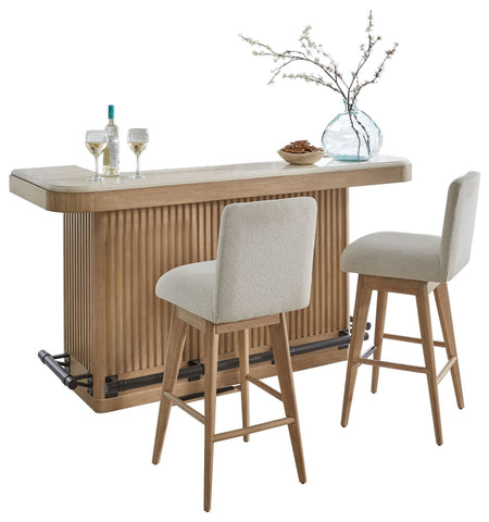 Escape - Dining 78" Bar With 2 Upholstered Swivel Barstools - Glazed Natural Oak - Premium 3 Piece Dining Room Sets from Parker House - Just $2922.50! Shop now at brett interiors