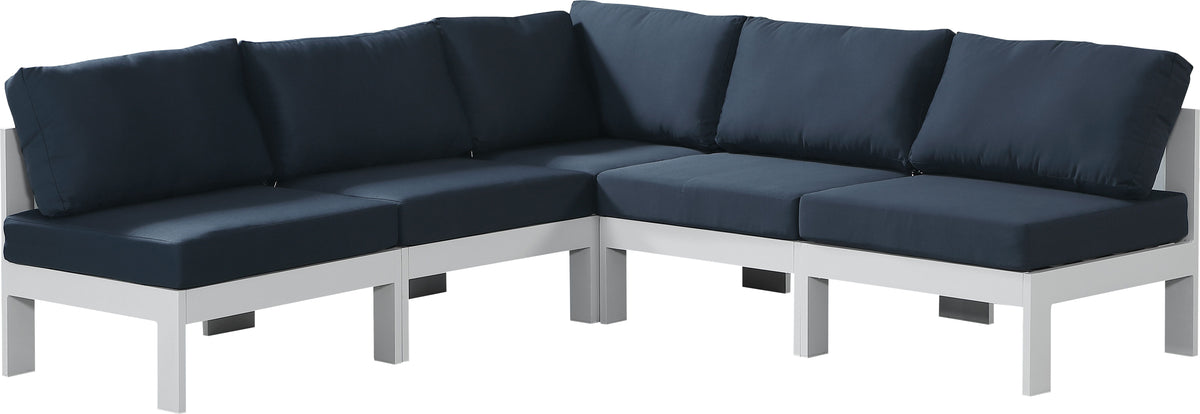 Nizuc - Outdoor Patio Modular Sectional 5 Piece - Navy - Fabric - Modern & Contemporary - Premium Stationary Sectionals from Meridian Furniture - Just $4412.50! Shop now at brett interiors