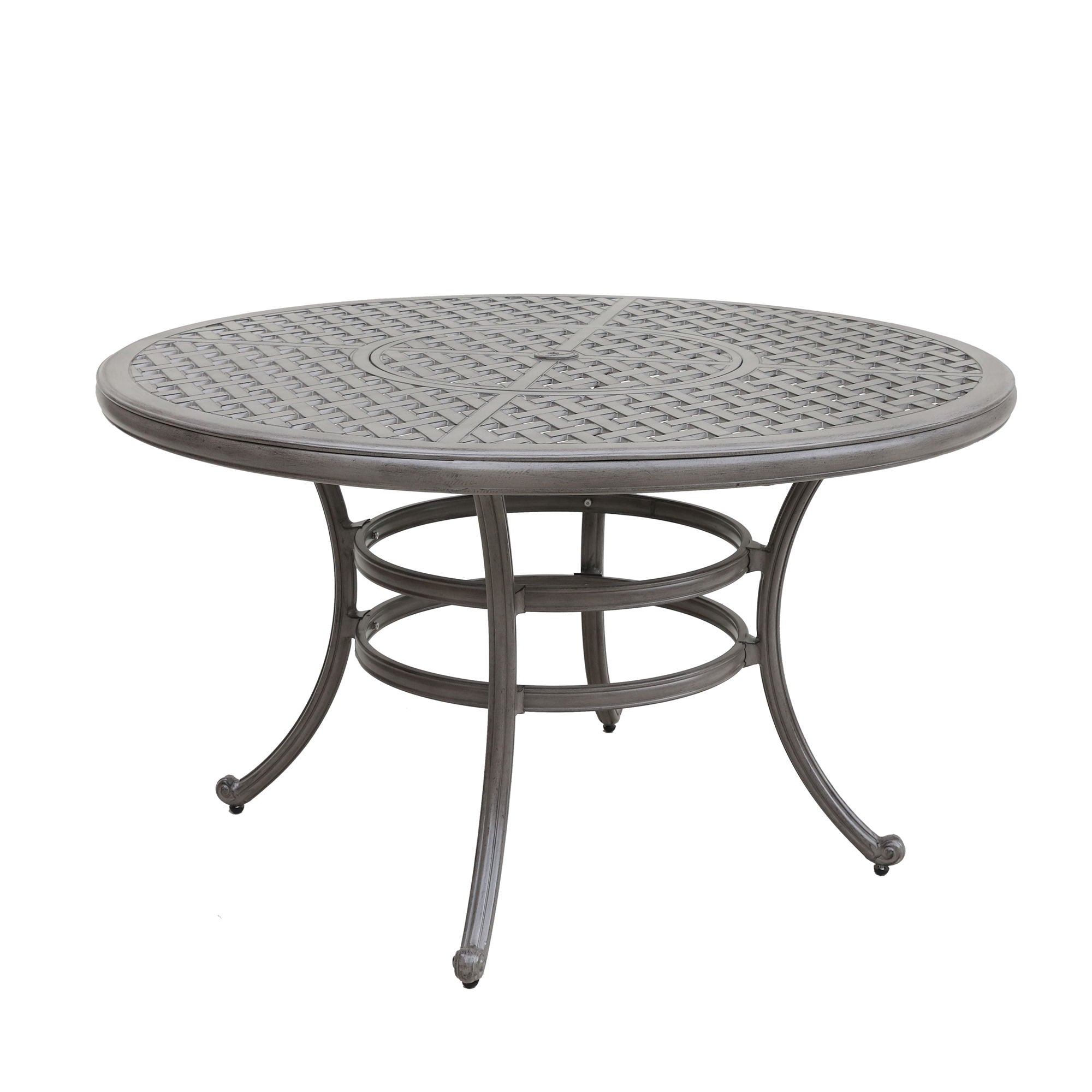 All-Weather And Durable 52" Round Cast Aluminum Round Dining Table With Umbrella Hole - Gray - Premium Dining Tables from Gather Craft - Just $976! Shop now at brett interiors