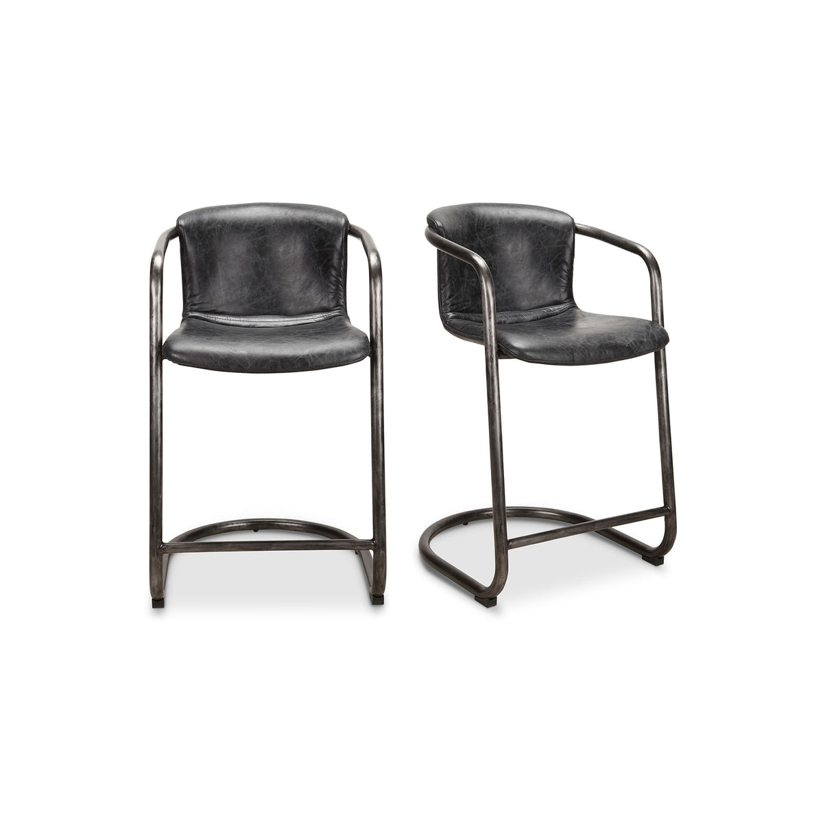 Freeman - Counter Stool Stool Leather (Set of 2) - Onyx Black - Premium Stool Sets from Moe's Home Collection - Just $3122.50! Shop now at brett interiors