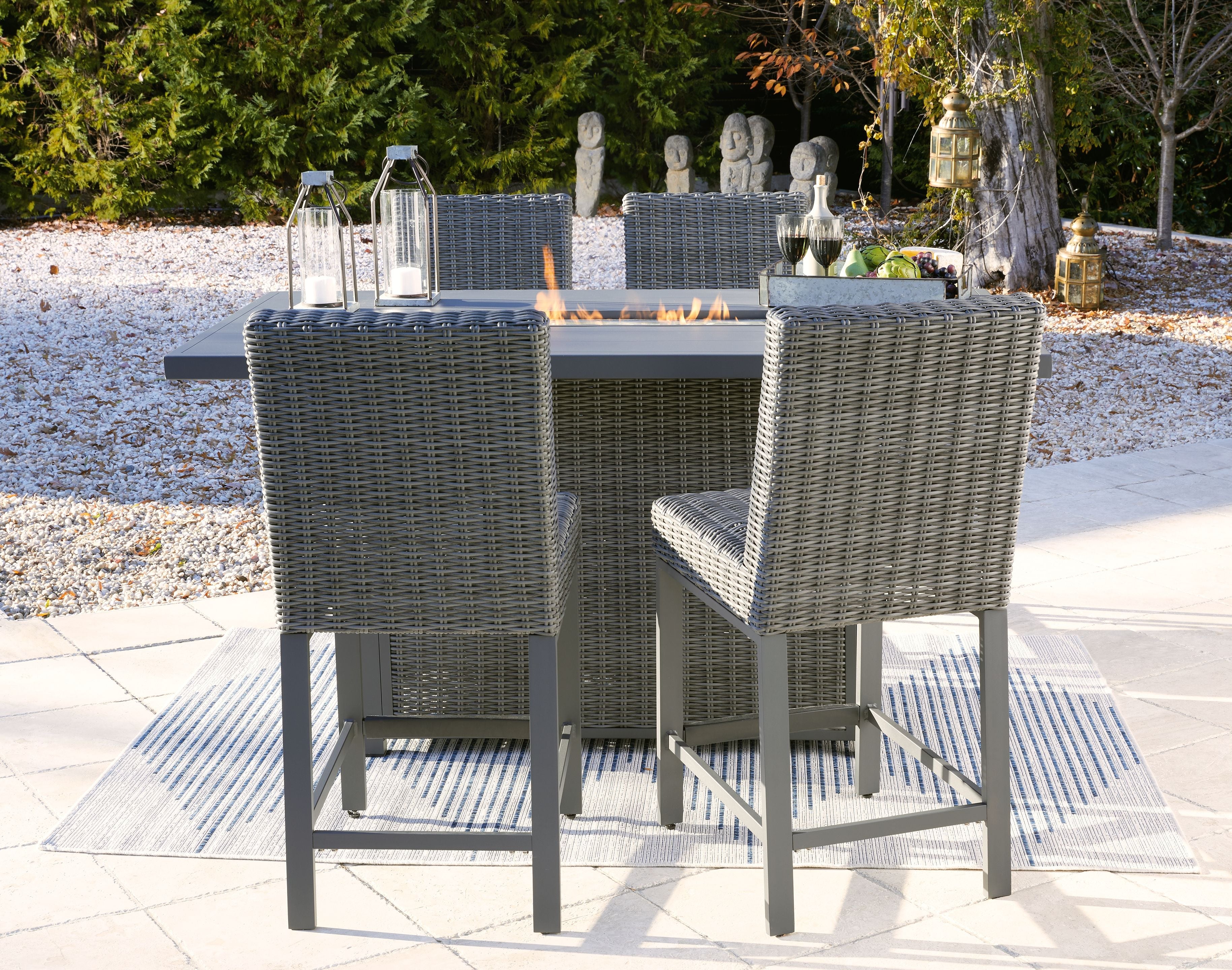 Palazzo - Gray - Outdoor Counter Height Dining Table With 4 Barstools - Premium 5 Piece Outdoor Sets from Signature Design by Ashley® - Just $3954.20! Shop now at brett interiors