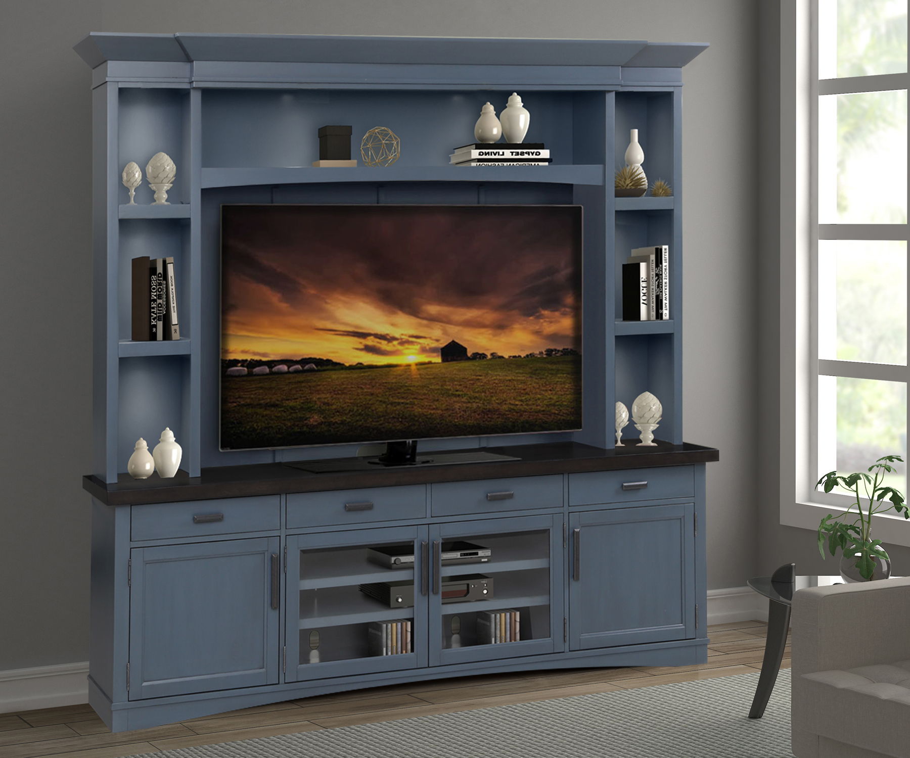 Americana Modern - TV Console with Hutch, Backpanel and LED Lights - Premium Entertainment Centers from Parker House - Just $2372.50! Shop now at brett interiors