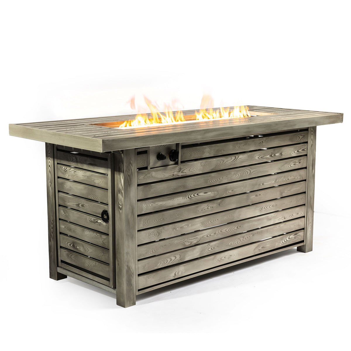 54" Outdoor Fire Table Steel Fire Pit Table With Wood Grain Surface - Light Beige - Premium Fire Pits from AS Outdoor Heating - Just $525! Shop now at brett interiors