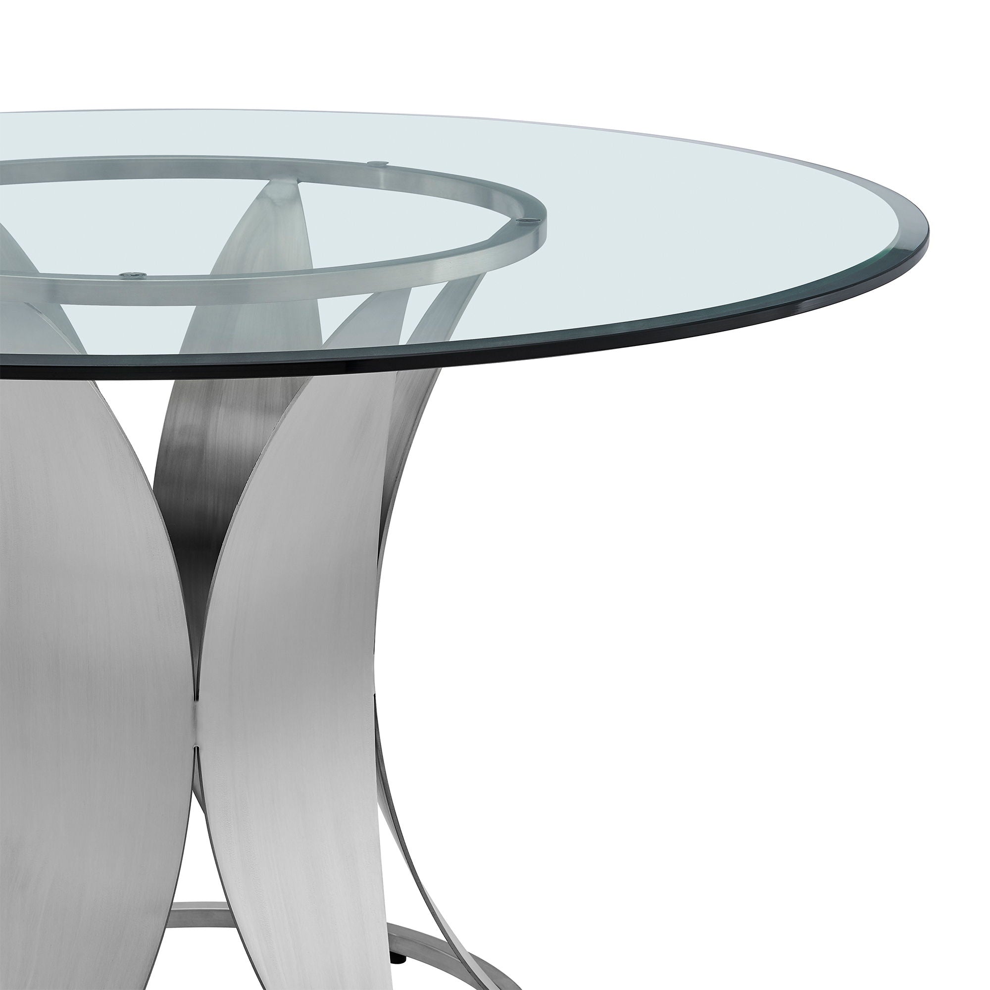 Petal - Modern Glass Round Pedestal Dining Table - Brushed Stainless Steel - Premium Dining Tables from Armen Living - Just $1377.50! Shop now at brett interiors