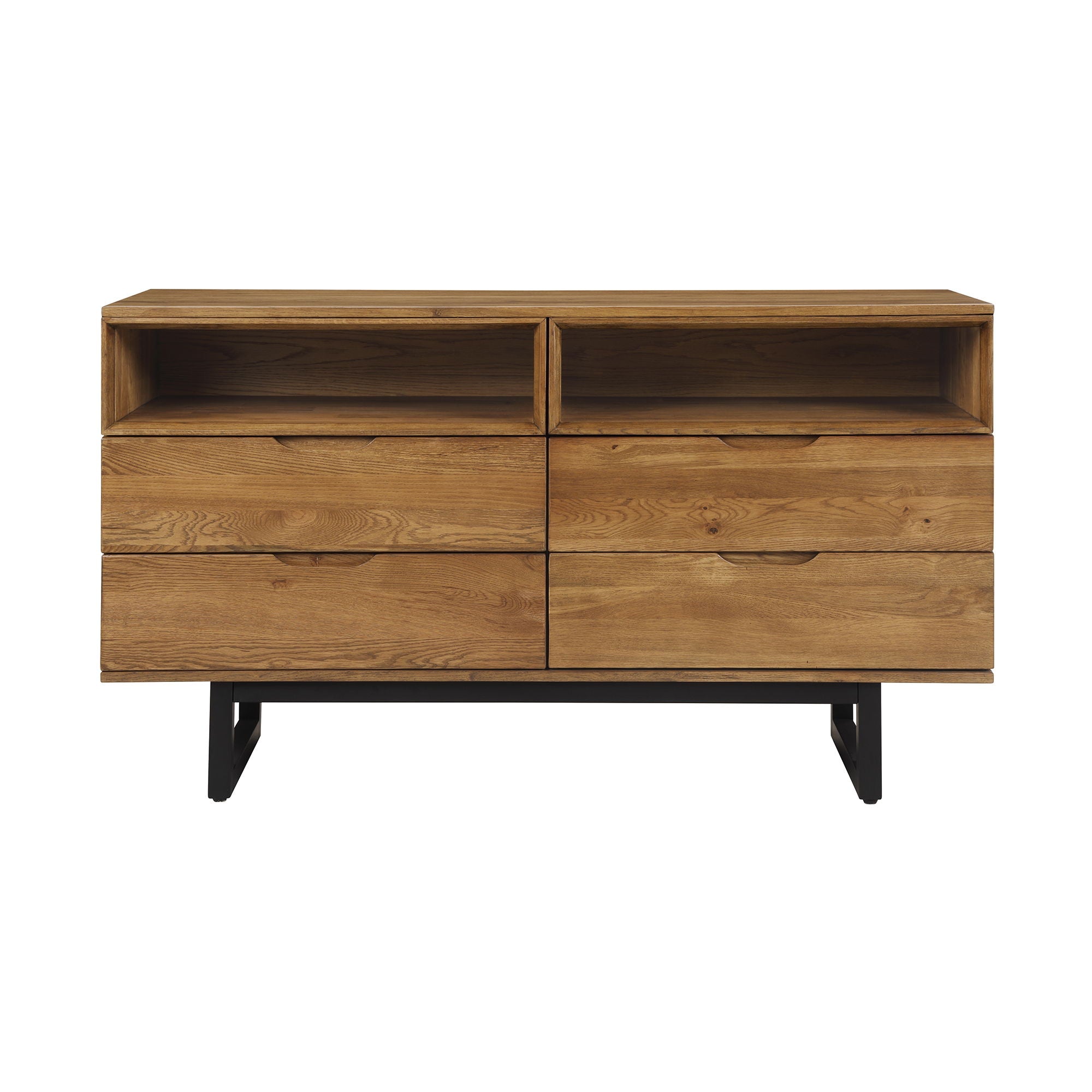 Aldo - 4 Drawer Dresser With Metal Legs - Brown Oak / Black - Premium Dressers from Armen Living - Just $1725! Shop now at brett interiors