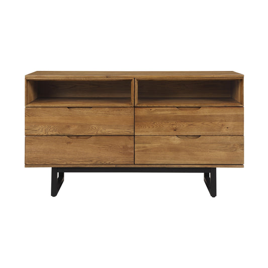 Aldo - 4 Drawer Dresser With Metal Legs - Brown Oak / Black - Premium Dressers from Armen Living - Just $1725! Shop now at brett interiors