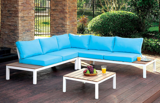 Winona - Patio Sectional With Table - White / Oak / Blue - Premium 2 Piece Outdoor Sets from Furniture of America - Just $1735! Shop now at brett interiors