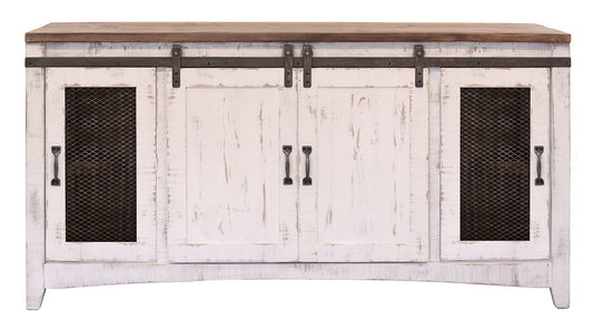 Pueblo White - TV Stand / Console / Wall Unit - Antiqued White / Brown - Premium TV Stands from International Furniture Direct - Just $1087.50! Shop now at brett interiors