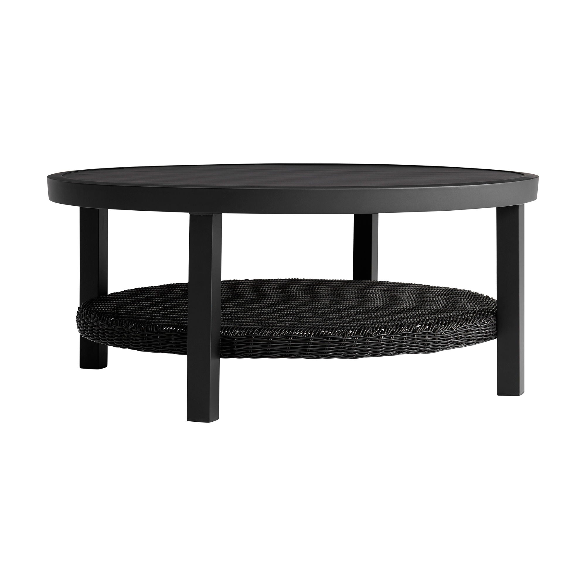 Cayman - Outdoor Round Conversation Table With Wicker Shelf - Black - Premium Dining Tables from Armen Living - Just $985! Shop now at brett interiors