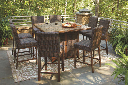 Paradise Trail - Outdoor Fire Pit Table Set - Premium 7 Piece Outdoor Sets from Signature Design by Ashley® - Just $4097.05! Shop now at brett interiors