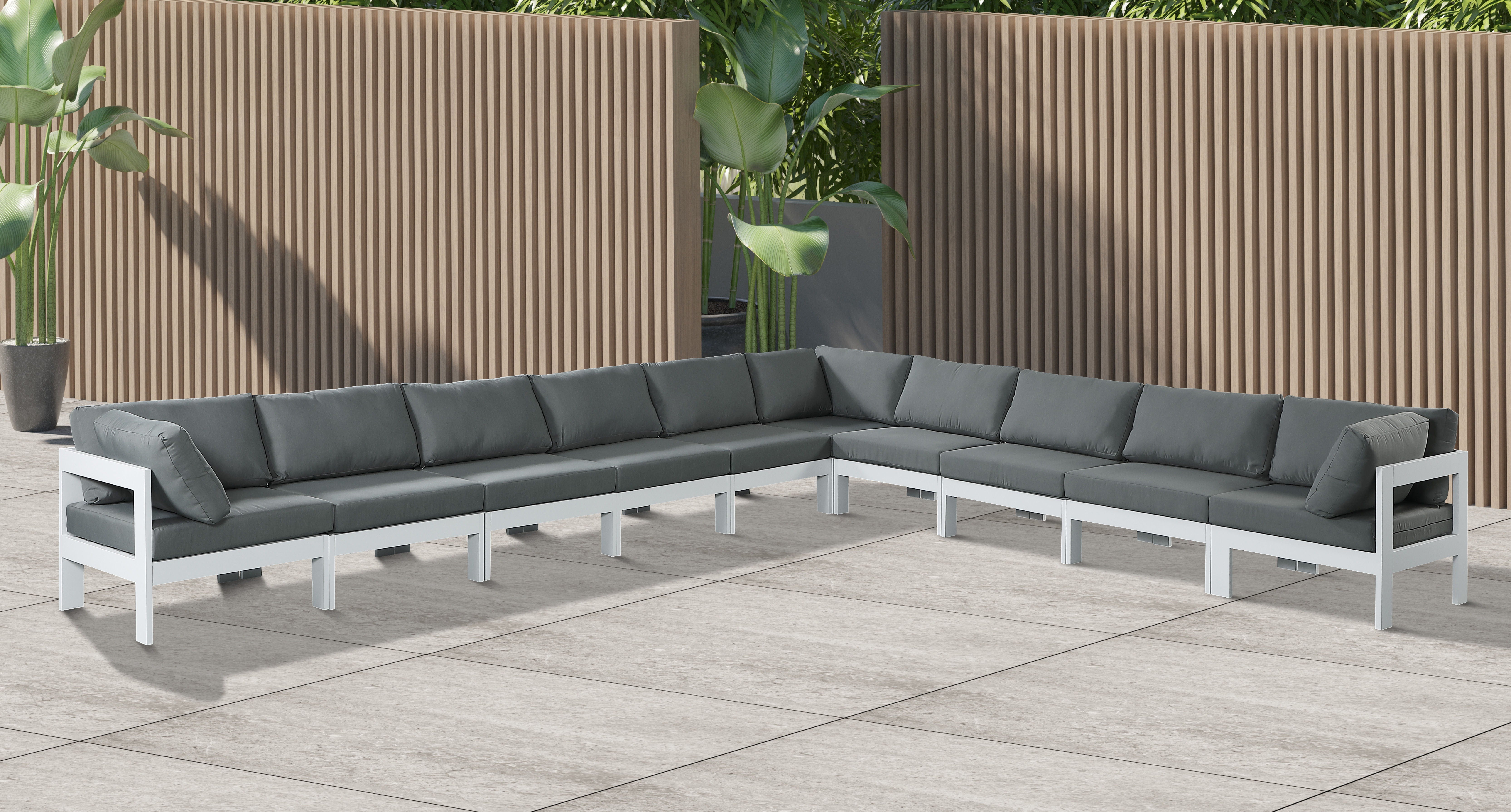 Nizuc - Outdoor Patio Modular Sectional - Grey - Modern & Contemporary - Premium Stationary Sectionals from Meridian Furniture - Just $8925! Shop now at brett interiors